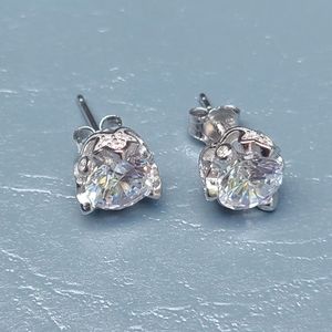 18k Overlay On Sterling Silver Simulated Diamond Stud Earrings